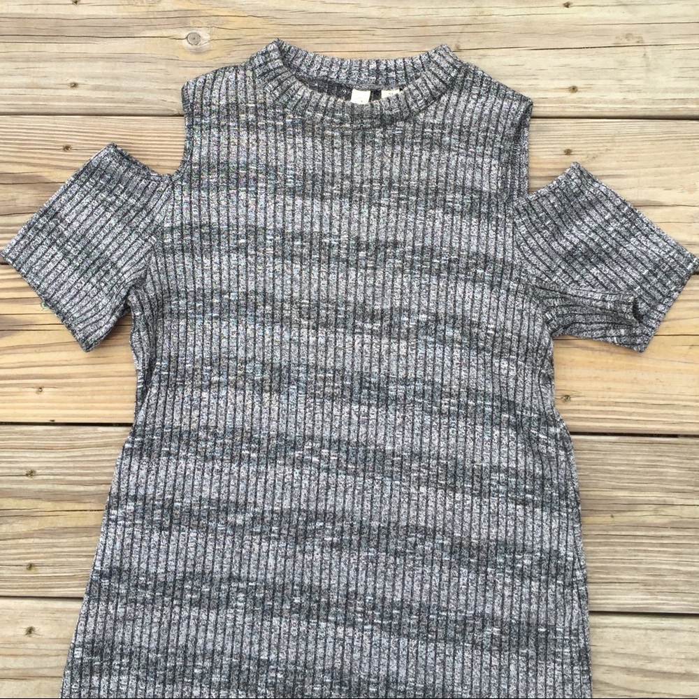 Tacera cold shoulder lightweight sweater dress dark and light gray